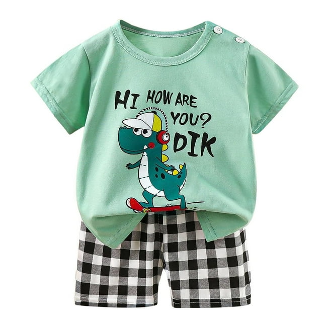 Ensemble pour Garçon, Imprimé Animal, T-Shirts à Manches Courtes, Shorts, Col Ras du Cou, Tenue d'Été pour Bébé Garçon, Tenues de Printemps, 3-4 Ans, Mode Garçons