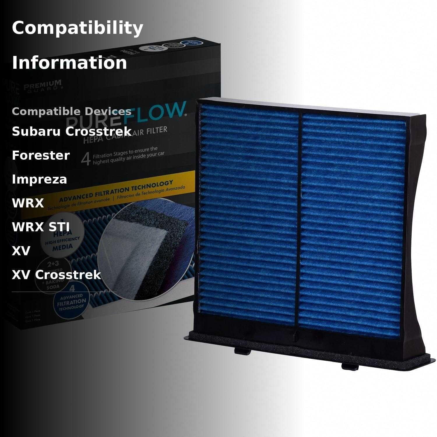 PUREFLOW PC6115HX HEPA Cabin Air Filter | Fits 2009-2018 Subaru Forester 2.5L; 2008-2016 Impreza 2.0L; 2013-2015 XV Crosstrek 2.0L; 2016-2017 Crosstrek 2.0L