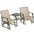 thumbnail image 2 of Outsunny Outdoor Glider Chairs with Coffee Table, Patio 2-Seat Rocking Chair Swing Loveseat with Breathable Sling, Light Brown, 2 of 9