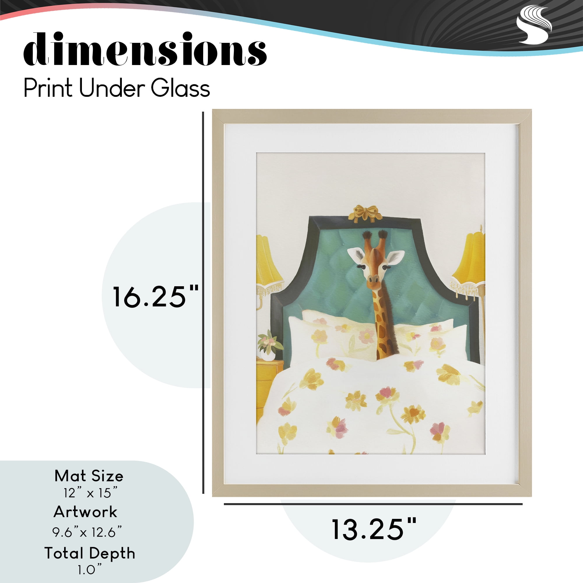 Good Morning Giraffe in Bed Birch Framed Print Under Glass, design by Leah Straatsma