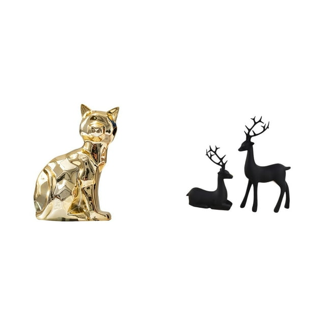 Estatua decorativa de ciervo con gato, figura de animal, escultura artística, adorno para chimenea, mesa, sala de estar, estudio o balcón.