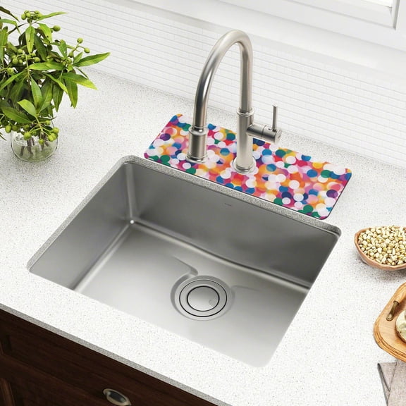 Yayeee Faucet Mat for Kitchen Sink 14.7" Diatomite Long Splash Guard Pad, White Colorful Circles