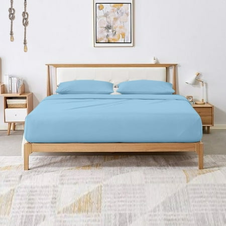 VEGAS HOTEL COLLECTION Superior Soft 400 Thread Count { 4-PCs } Sheet Set fits up to 14-15 Inch Deep { Pattern : Solid World Finest Egyptian Cotton (King, Light Blue)