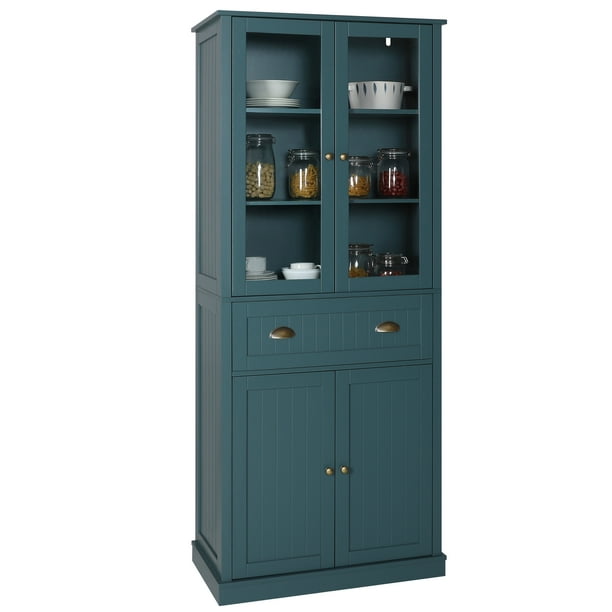 VEIKOUS 72'' Kitchen Pantry Storage Cupboard with Glass Doors