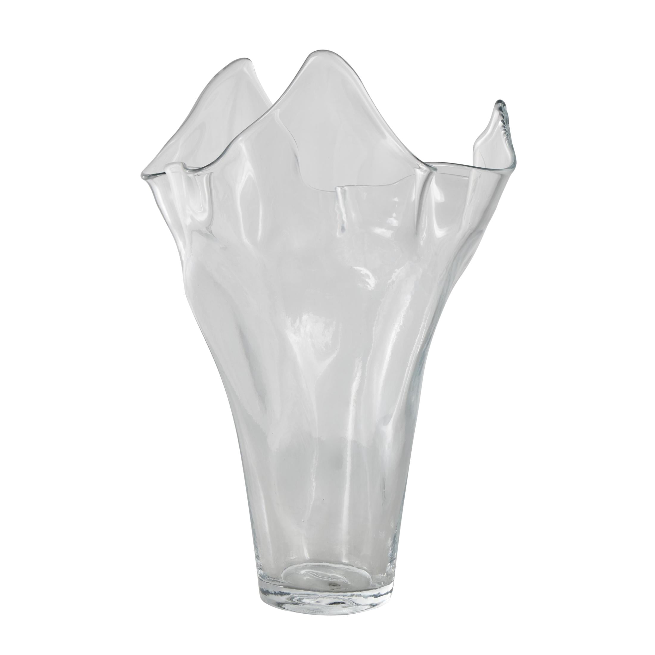 DecMode 18" Floral Tulip Inspired Glass Vase with Wavy Opening