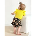 thumbnail image 3 of Infant Baby Girl Clothes Ruffle Letter Short Sleeve Romper Floral Long Pants with Headband Outfits Set Yellow 3-6 Months, 3 of 6