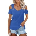 thumbnail image 4 of HOMBOM Cutout Shirts for Women New Arrivals Blue Crew Neck Short Sleeve Off The Shoulder Solid Blouse 2XL, 4 of 7