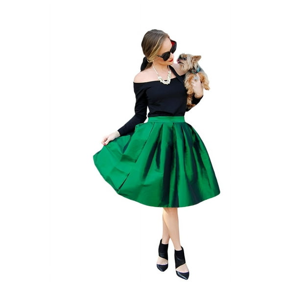Luxurious Women & Girls Green Pleated Skirt Handmade Evening Party Wear Skirt