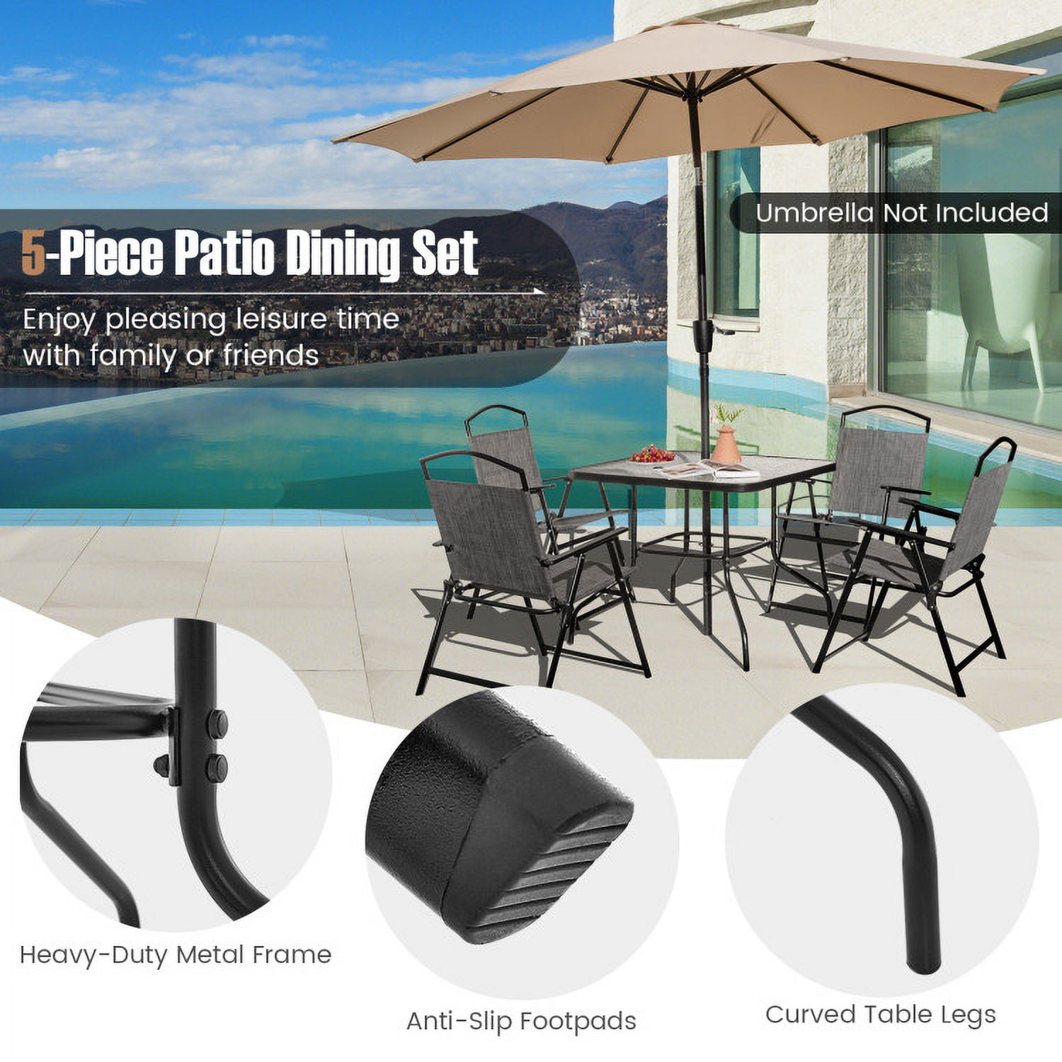 Aimee Lii Patio Dining Set for 4 with Umbrella Hole, Outdoor Patio Furniture, Gray
