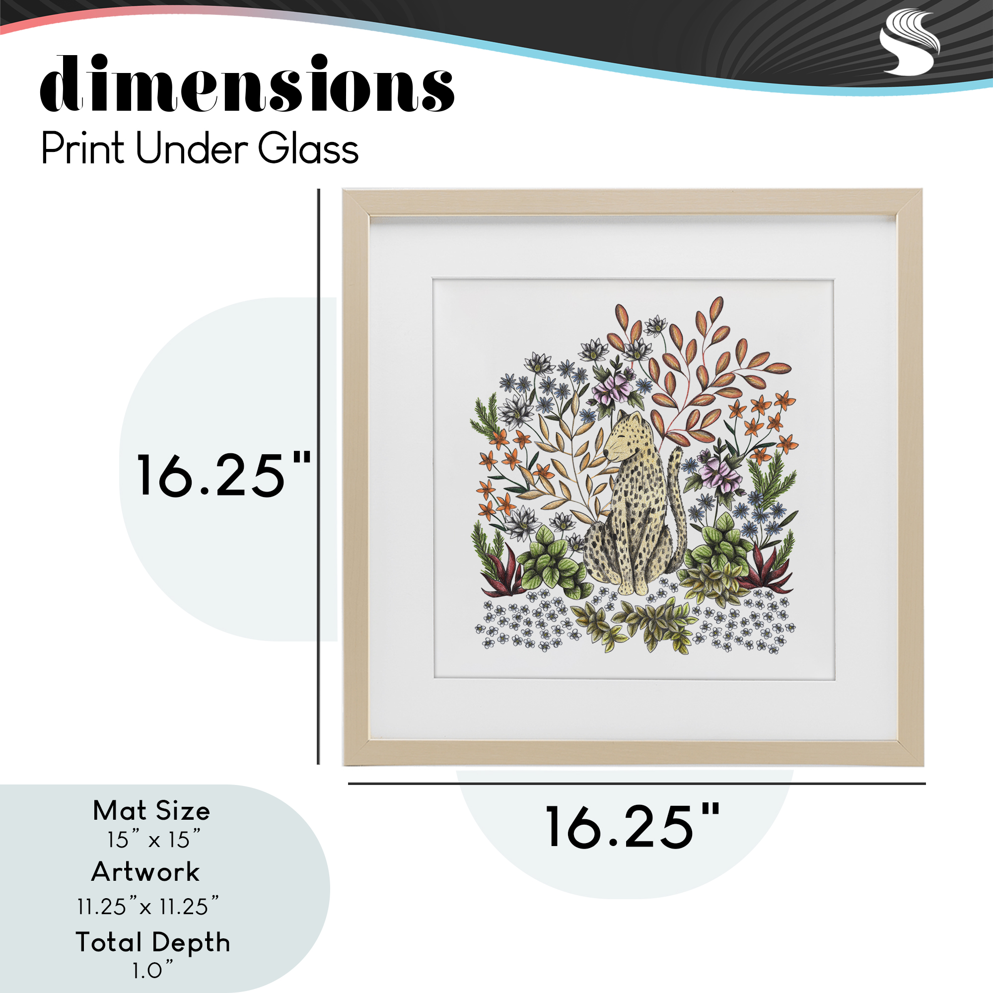 Jungle Wildlife Leopard Birch Framed Print Under Glass, design by Cecilia Battaini