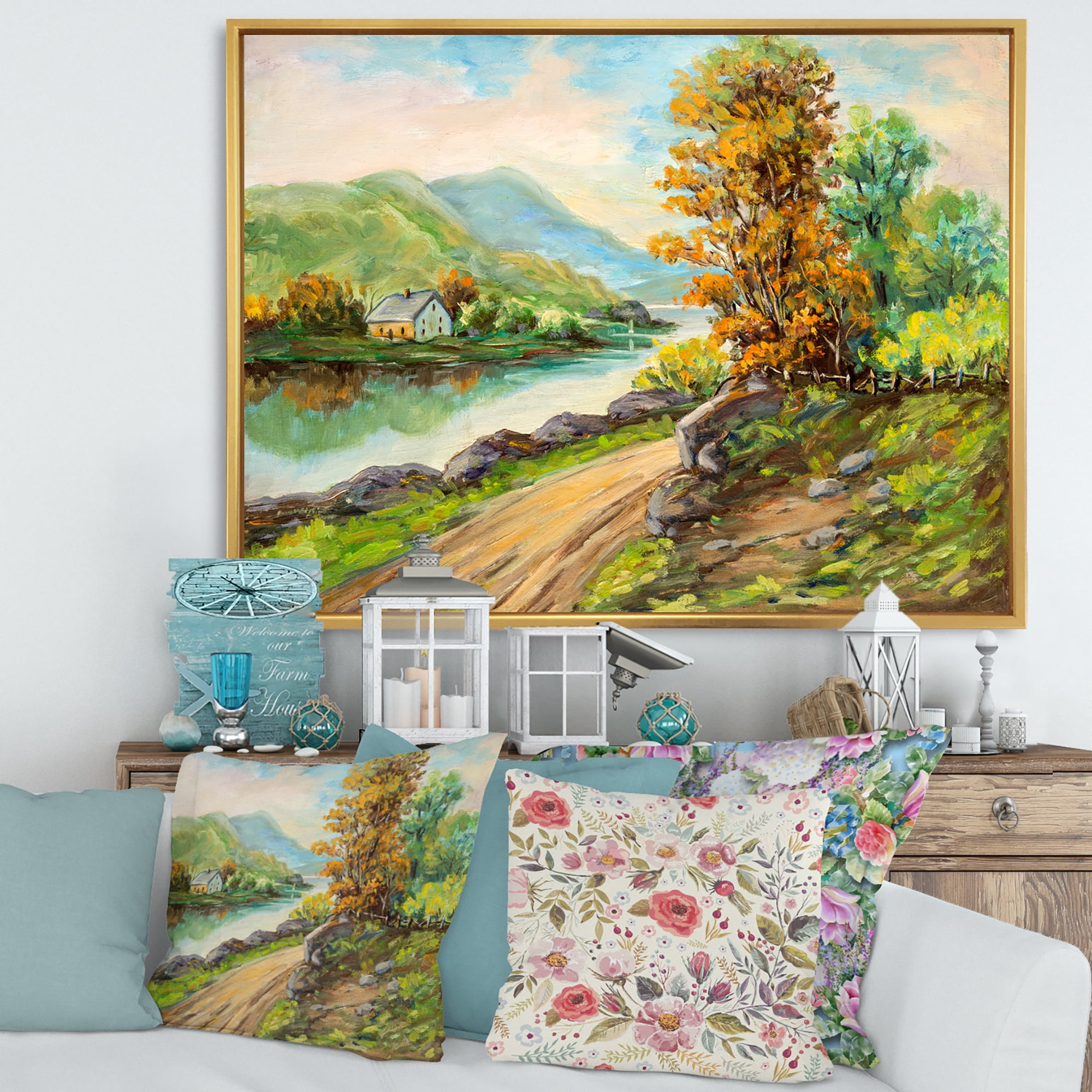 Designart 'The River By The Rural Road' Traditional Framed Canvas Wall Art Print