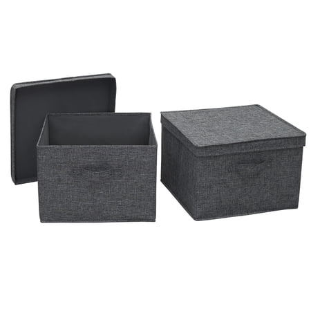 Household Essentials Square KD Storage Box With Lid, 15”x15”x10”, Breathable Canvas Sides With Sturdy Sides, Perfect for Closet or Storage Room Organization, Includes Handle for Easy Access, Graphite