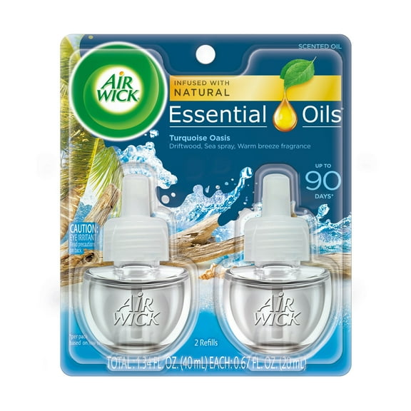 Air Wick, Plug in Essential Oils Refill, 2 Count, Turquoise Oasis Scent, 0.67 fl oz Each, Natural Smell