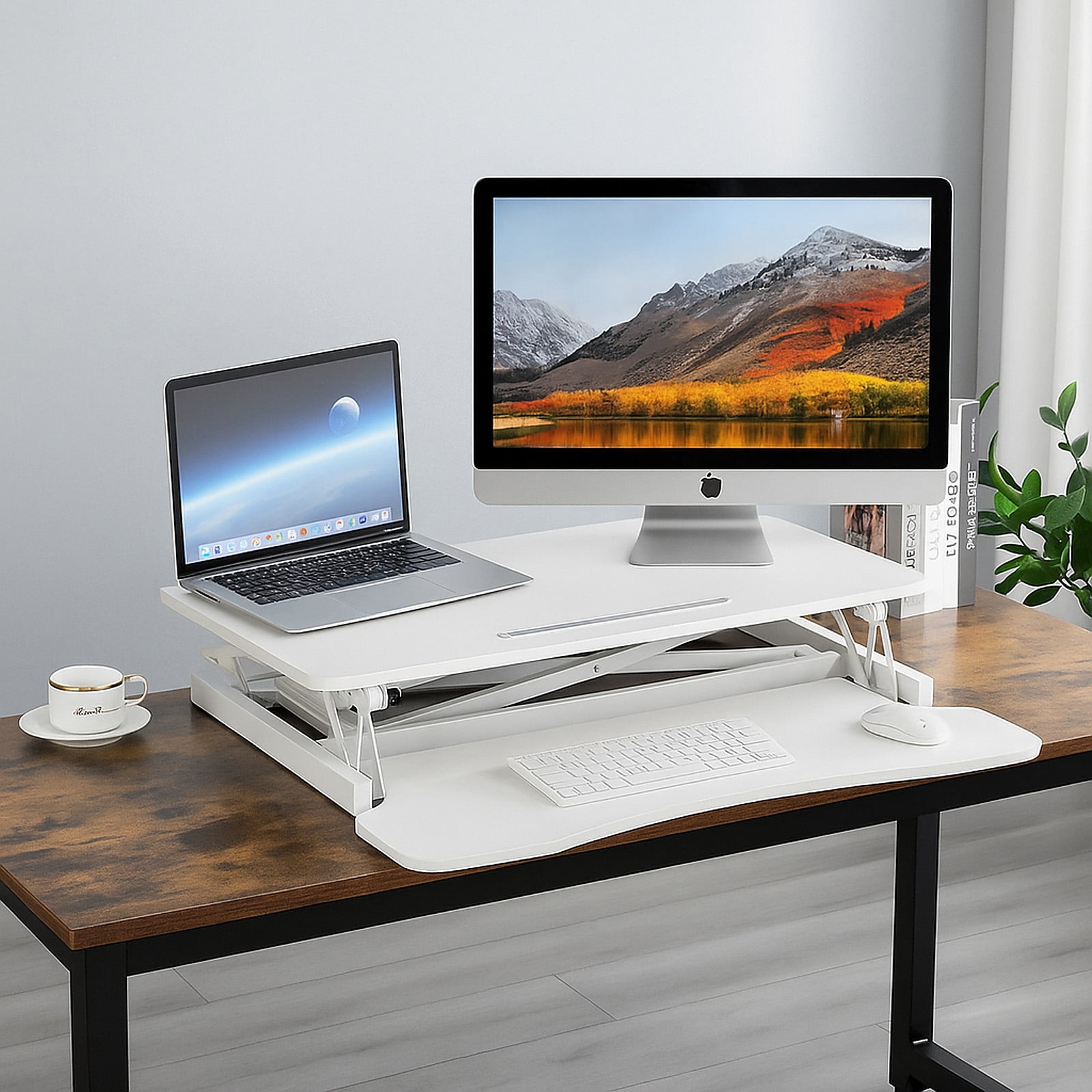 32 Inch Standing Desk Converter, Height Adjustable Laptop Sit Stand Desk Riser Laptop Workstation for Table Tops and Home Office with Keyboard Tray, White