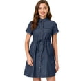thumbnail image 1 of INSPIRE CHIC Robe en Jean pour Femmes Chambray Été Décontractée Boutonnée Robes en Denim Bleu Marine G, 1 of 5