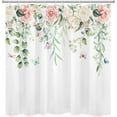 thumbnail image 4 of Beige and Pink Floral Shower Curtain for Bathroom,Colorful Butterfly and Eucalyptus Leaf Green Plant on White Fabric Shower Curtain with Hooks,Spring Bathroom Curtains Shower Set, 72x84 inches, 4 of 6