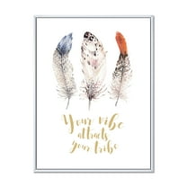 Designart 'Your Vibe Attracts Your Tribe Ethnic Feathers II' Bohemian & Eclectic Framed Canvas Wall Art Print