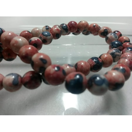 - 60 Beads - 6mm Mauve Blue Round Natural Rain Flower Gemstone Ocean Jade Dyed Beads BD0267