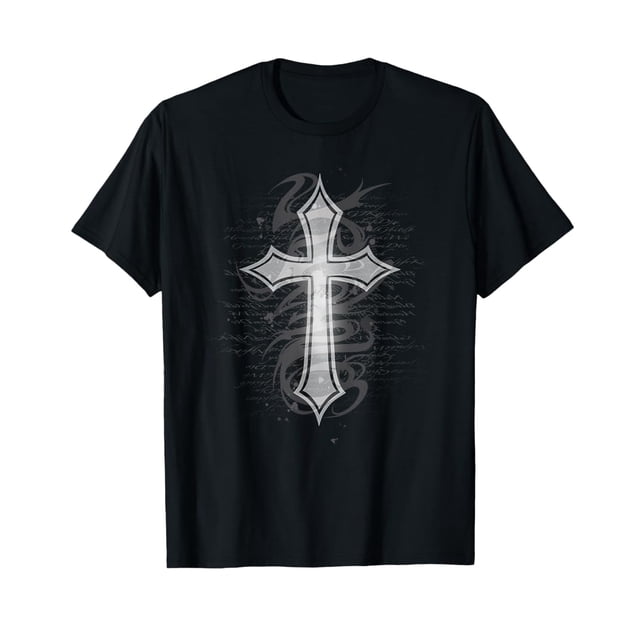 Camiseta deportiva extragrande JJBA con diseño de cruz y cuello de tela para entusiastas del fitness y seguidores de la ropa cristiana.