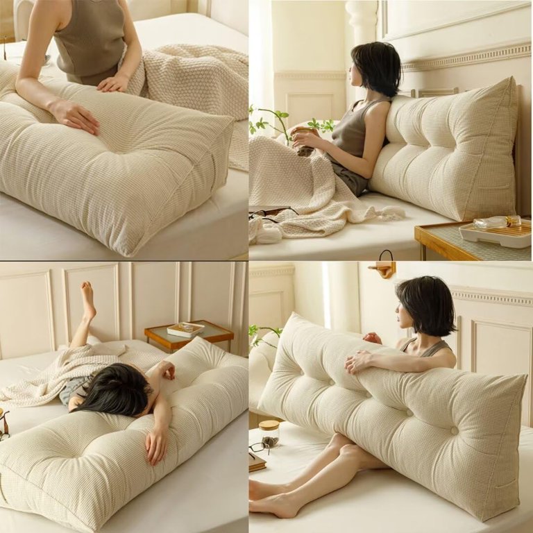 Triangular Headboard Pillow - Bed Rest Reading Pillow With Side Pocket, Multiple Sizes, Removable Washable Cover