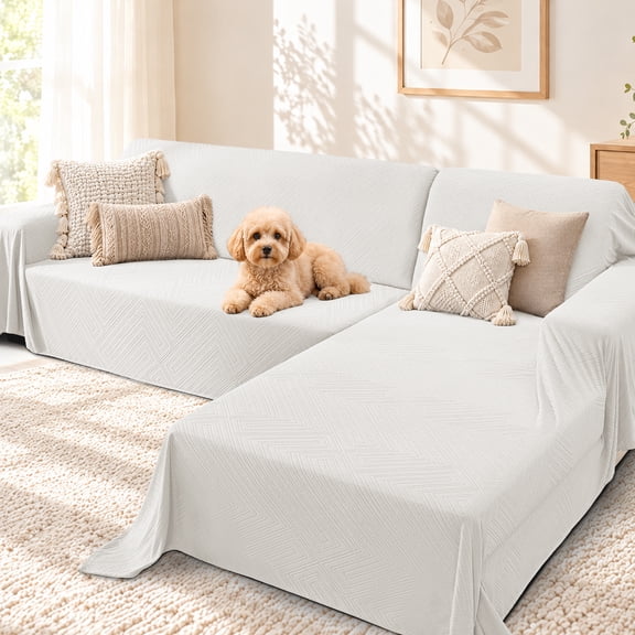 JIATER Sofa Cover L Shape Couch Cover Sectional Sofa Blanket Covers Sofa Slipcovers for 3 Cushion Couch Washable Throw Towel,2 Pieces,Beige