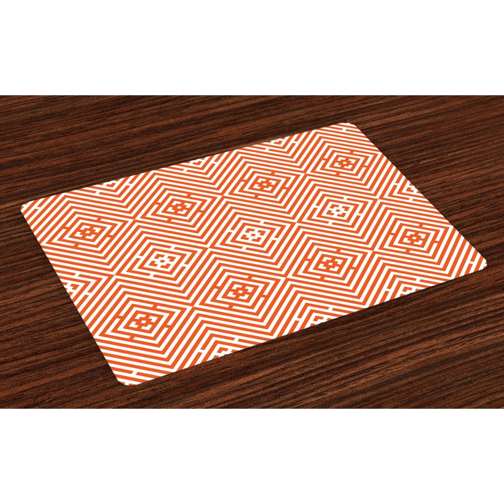 Burnt Orange Placemats Set of 4 Rhombuses in Bullseye Pattern with