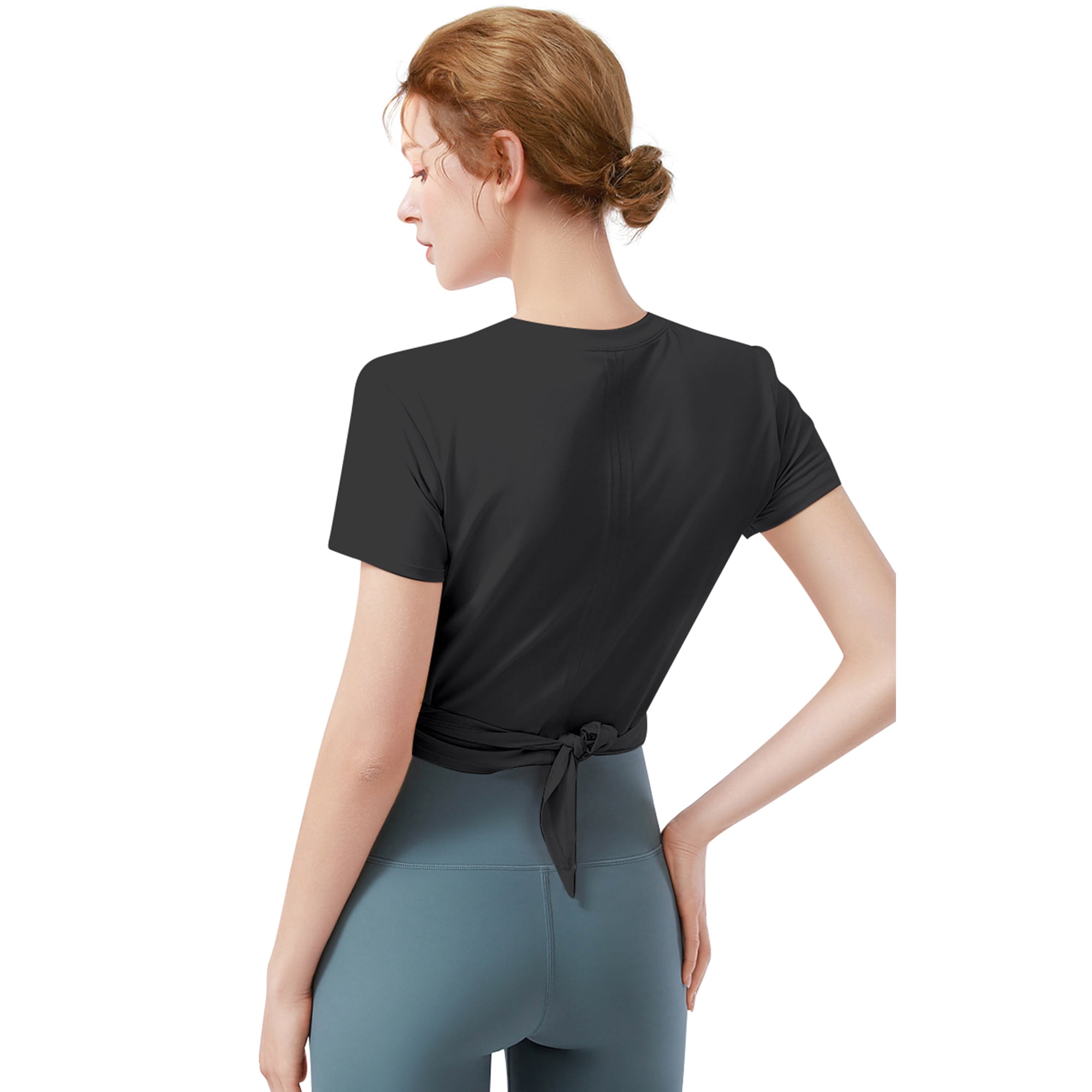Women's Summer Causal Short Sleeve Blouse Round Neck Crop Tops Twist Front  Tee T-Shirt - Walmart.com