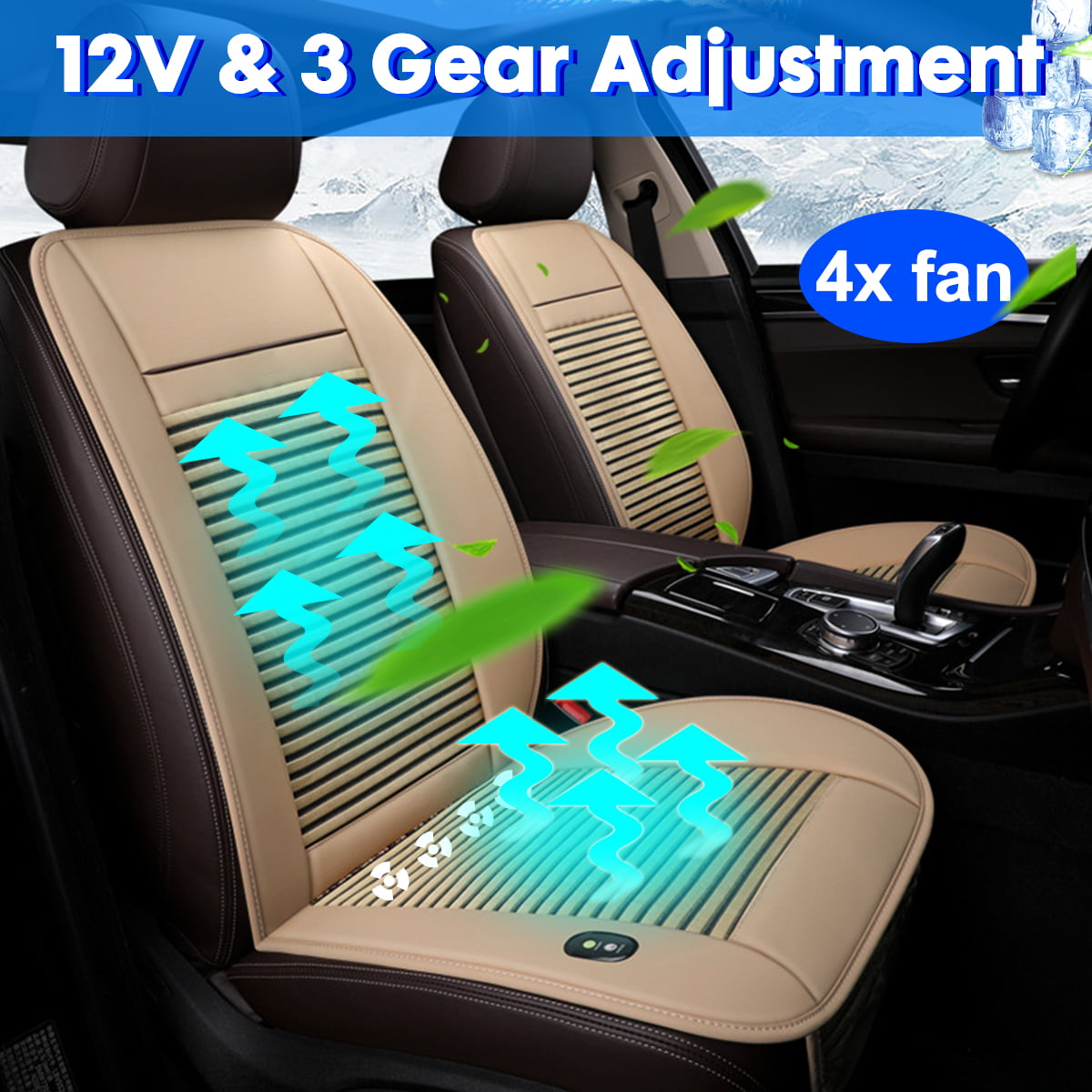 Color : Black Car Seat Ventilation Back Cushion Cooling Car 12V Cold Air USB Air Conditioner With Fan Blower Cooling Backrest no Cushion 