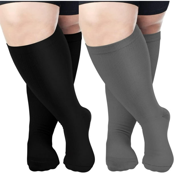 2 Pairs Plus Size Compression Socks Wide Calf, Extra Large Knee High