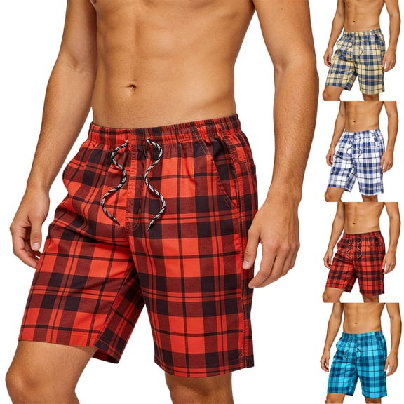 EOYWHK Board Shorts for Men Casual Cotton Elastic Waist Beach Shorts Soft Lightweight Breathable Comfort Gym Shorts for Men Red L