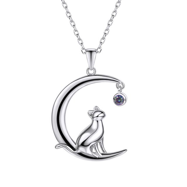 SILVERCUTE Collier Chaton Pendentif Chat Lune Croissant Romantique en Argent Sterling pour Femmes