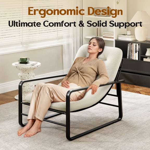 Sherpa Boucle Accent Chair   Mid Century Modern Arm Chair for Living Room & Bedroom Reading