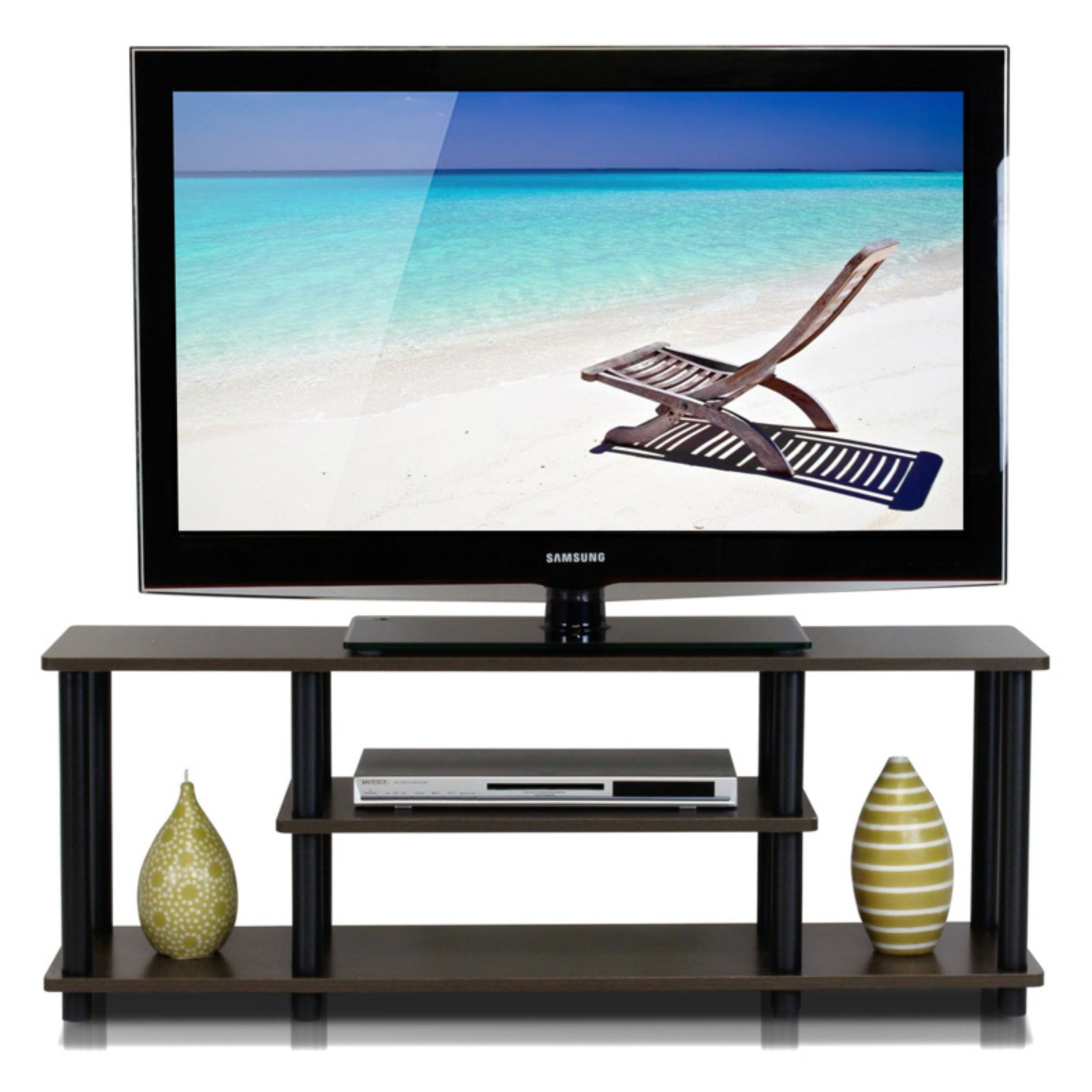 Turn-N-Tube 3-Tier Entertainment TV Stand French Oak Grey/Black 
