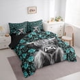 thumbnail image 2 of jejeloiu Teal Rose Cow 7-Piece Twin Bedding Sets Kids,Western Print Bedding Comforter Set,Reversible, 2 of 7