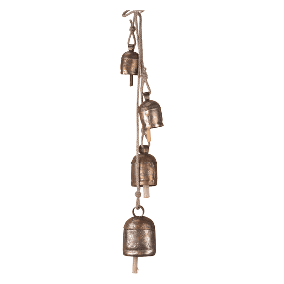 Vivanta Metal Hanging Wind Chimes & Decorative Bells for Outside – Rustic Gold Finish Tibetan Bells & Jingle Bells for Door Knob, Hanging Bells for Door | Yard Outdoor & Christmas Bells 25 inch