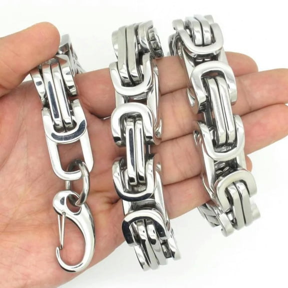 QQTDFG 9" Heavy 12mm Wide Men's Stainless Steel Cool Silver Byzantine Chain Bracelet-default