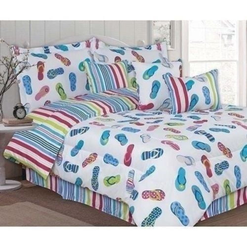 Flip Flops, Beach House, Tropical, Cottage, Full Comforter Set (7 Piece