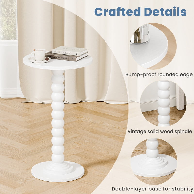 Gianna Round Side Table - Solid Wood Leg Small Drink Table for Living Room Bedroom Office,White