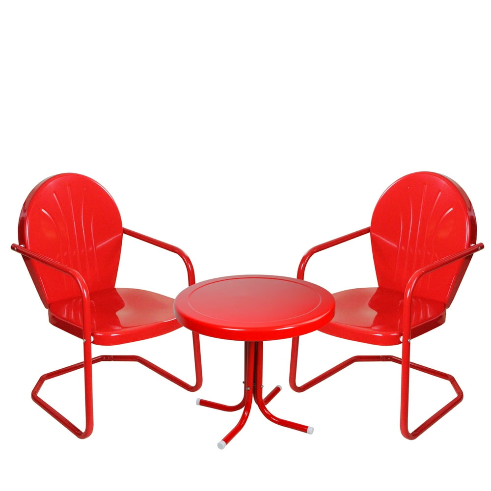 3Piece Retro Metal Tulip Chairs and Side Table Outdoor Set, Red