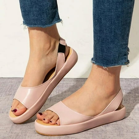 

Women Summer Solid Leather Open Toes Casual Elastic Band Sandals Shoes Note Please Buy One Or Two Sizes Larger