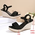thumbnail image 4 of Black Womens Round Toe Wedge Sandals Featuring One Strap For Plus Size Spring Summer Casual Beach Wear, 4 of 9