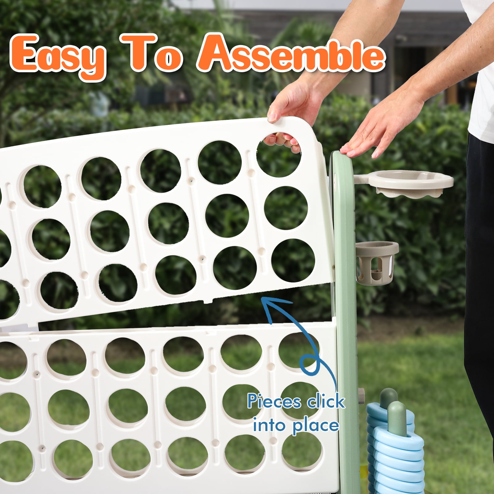 Wdmiya Jumbo 4-to-Score Giant Game Set, 4-in-a-Row Connect Game for Adults Kids Family Fun, Indoor Outdoor Adjustable Height Yard Family Game with w/ Golf Set, Basketball Hoop, Green White