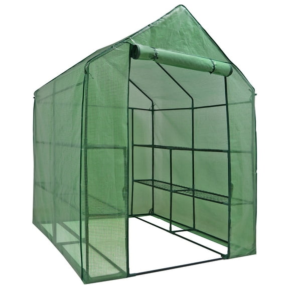 ZenSports 2-Tier 8-Shelves Walk-in Greenhouse, Indoor Outdoor Portable Plant Gardening Canopy, W/ Roll-up Zipper Entry Door, 57" x 57"x 77", Green