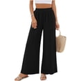 thumbnail image 4 of VEKDONE Womens Elastic Waist Palazzo Pants Casual Baggy Wide Leg Pants with Pockets Summer Lounge Straight Trousers Black XL, 4 of 7