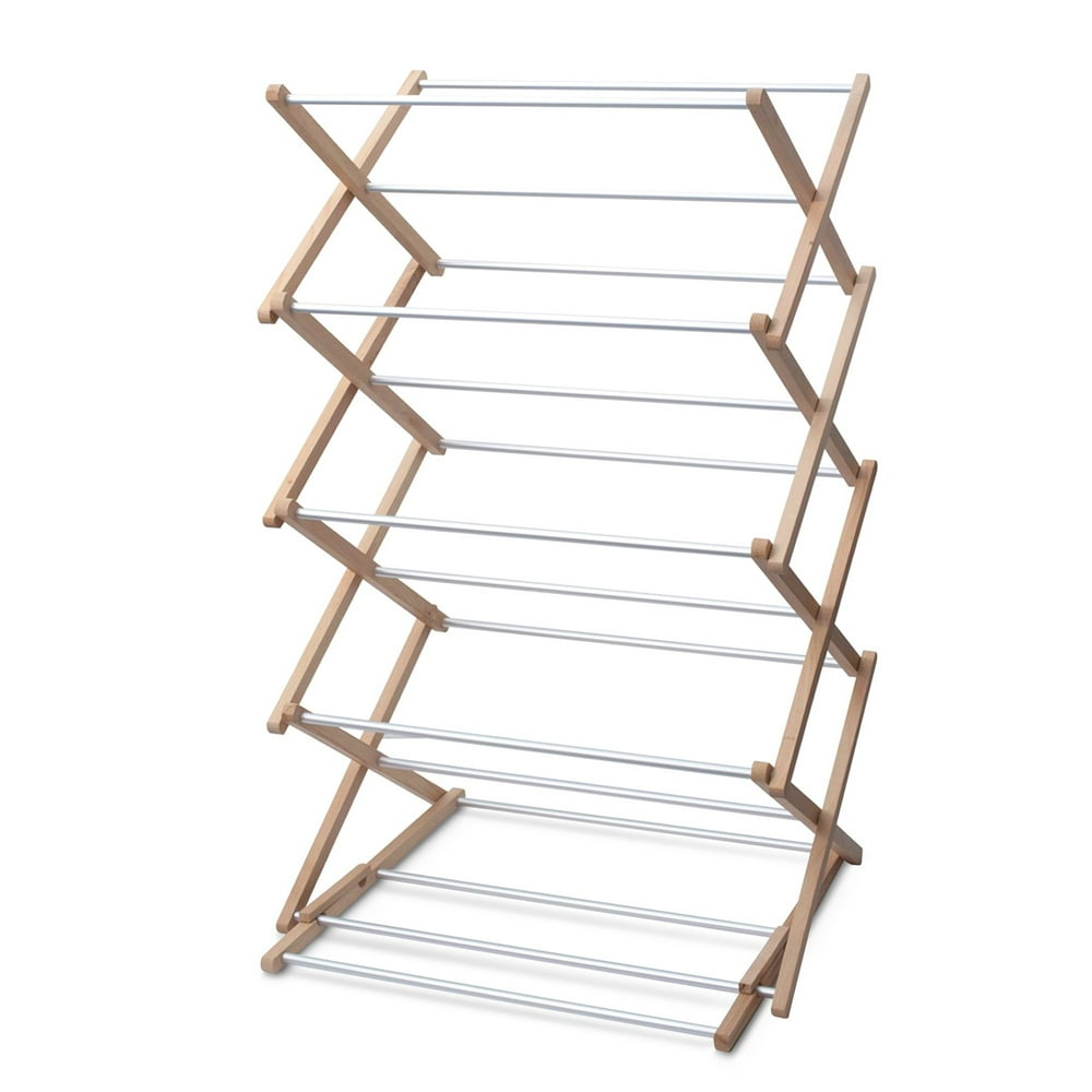 INNOKA 4-Tier Wooden Stackable Foldable Clothes Dry Rack ...