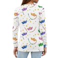 thumbnail image 4 of Mardi Gras Shirts Womens Sparkly Feathers Print Long Sleeve Blouse Mask Print Crew Neck Party Tops White S, 4 of 5