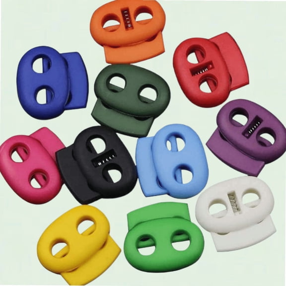 100 Pcs Mixed Colorful Double Holes Plastic Cord Lock, 5mm Hole Cord Locks Spring Toggle Stopper for Shoelaces Drawstring Apparel Sportswear Lanyard