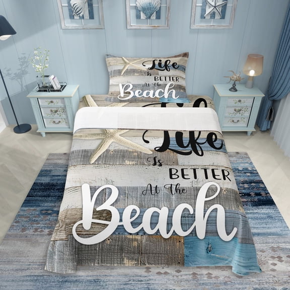 Erosebridal Teens Ocean Beach Twin Sheet Sets 3pcs,Vintage Sea Cabin Bedding For Boys Girls,Luxury Bedroom Decor