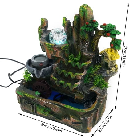 Indoor Water Fountain with Led Light Mist Resin Rockery Waterfall Fountain Decor