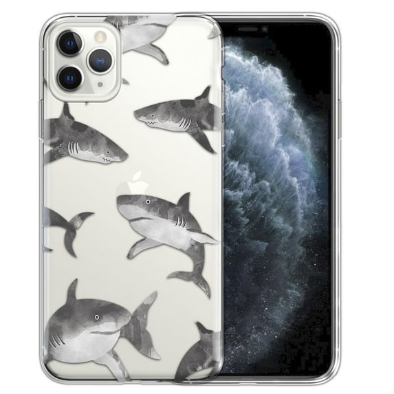 FINCIBO Soft TPU Clear Case Slim Protective Cover for Apple Iphone XI Max 6.5" 2019, Gray Sharks